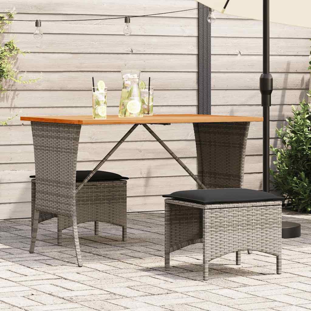 Havebord med top i akacietræ 105x75x72 cm polyrattan grå