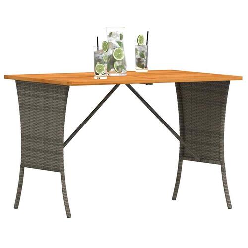 Havebord med top i akacietræ 105x75x72 cm polyrattan grå