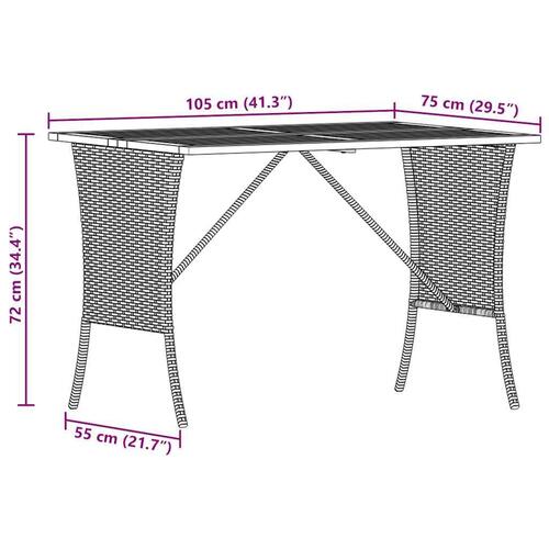 Havebord med top i akacietræ 105x75x72 cm polyrattan grå