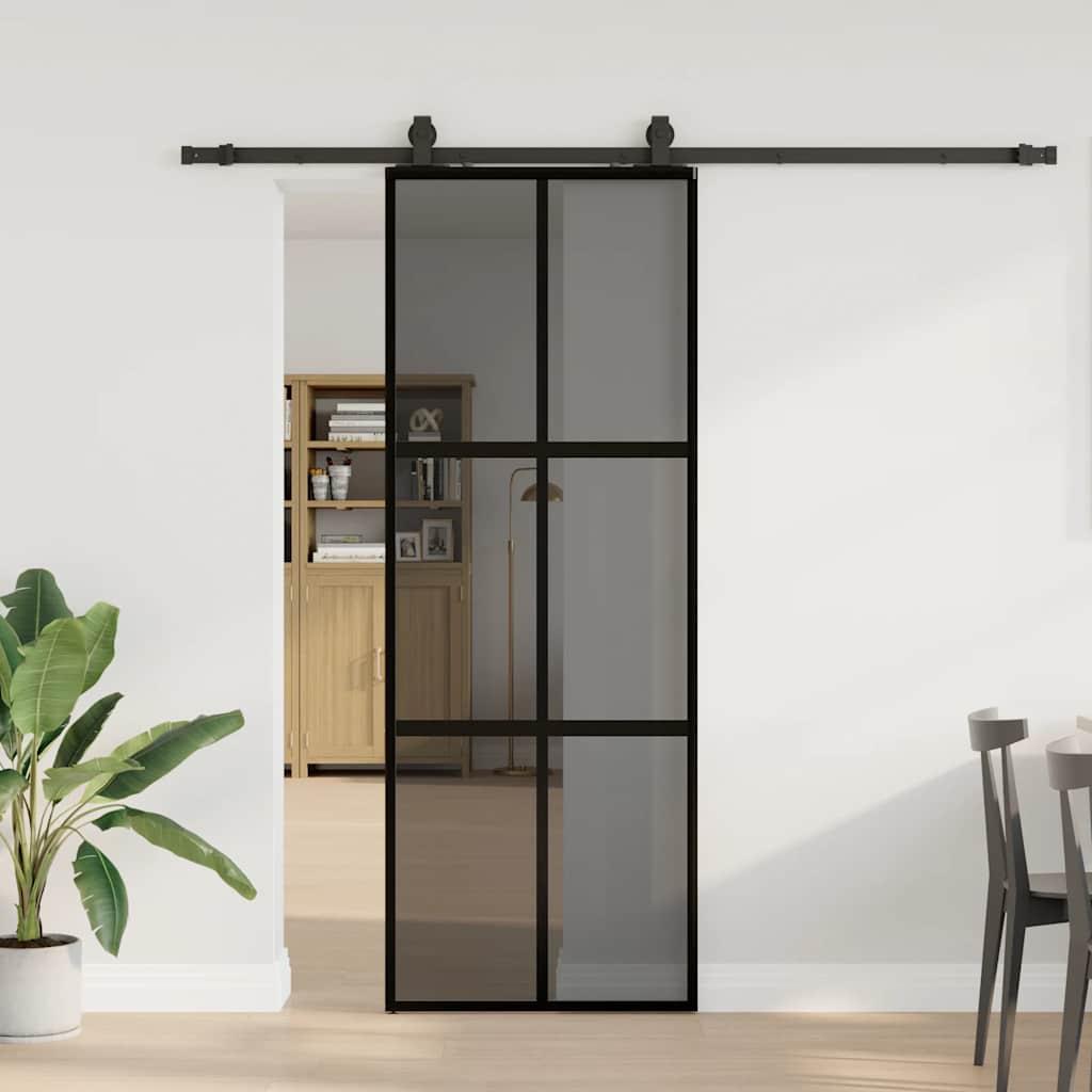 Skydedør i hærdet glas 76×205 cm - sort med hardwaresæt billede