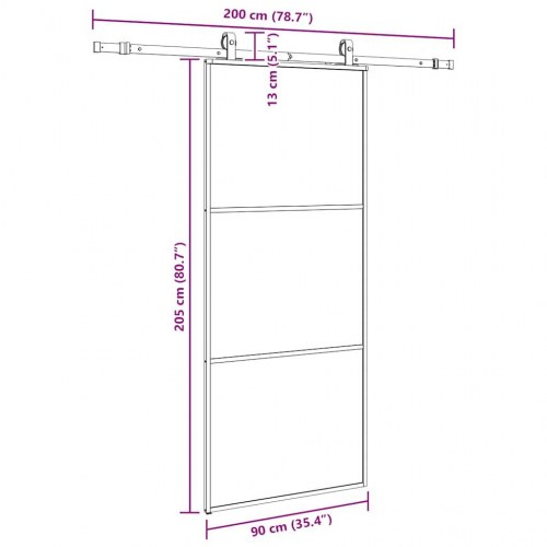 Skydedør med hardwaresæt 90×205 cm - ESG glas, sort