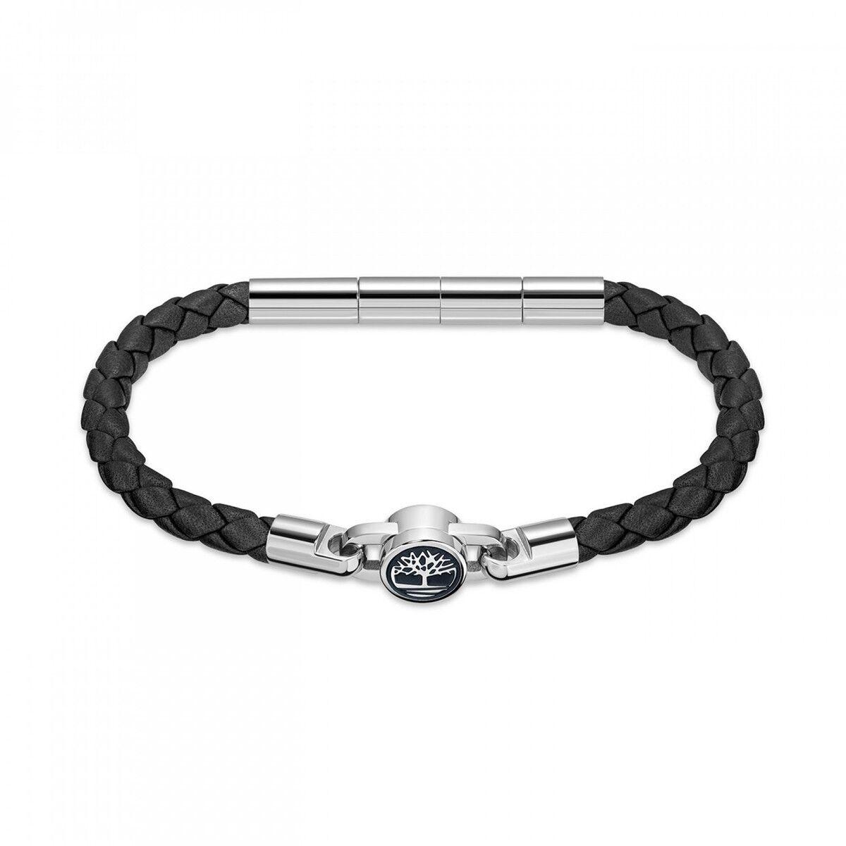 Timberland armbånd til mænd - flettet sort læder og stål