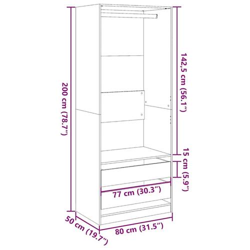 Klædeskab 80x50x200 cm konstrueret træ brun egetræsfarve