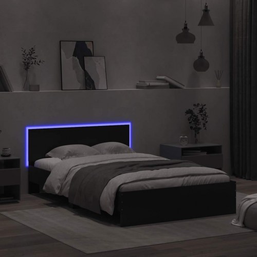 Sengeramme med sengegavl og LED-lys 120x190 cm sort