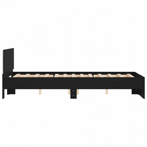 Sengeramme med sengegavl og LED-lys 120x190 cm sort