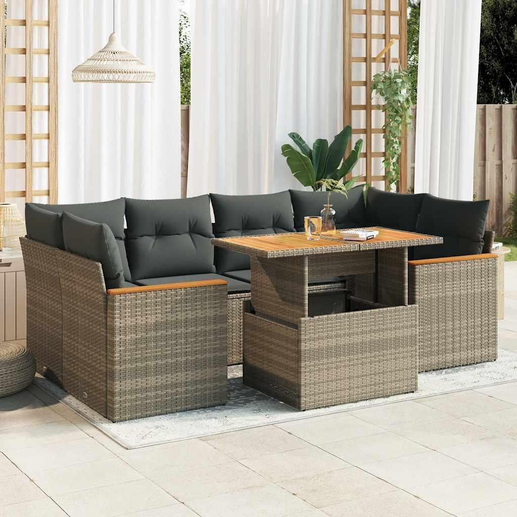 Sofasæt til haven 6 dele med hynder polyrattan akacietræ grå billede