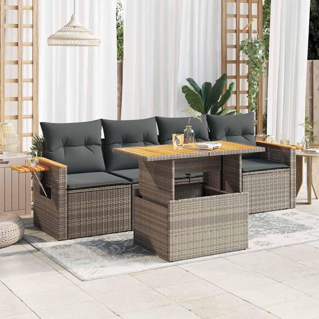 Sofasæt 5 dele med hynder polyrattan akacietræ grå billede