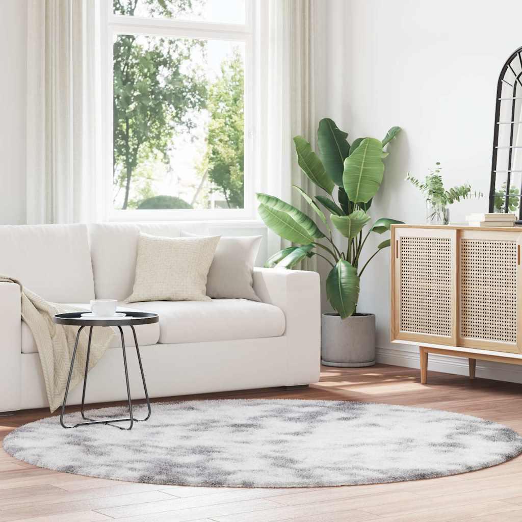 Shaggy Gulvtæppe Navarra Høje Luv Polyester Lysegrå - Rund / 200 x 200 cm