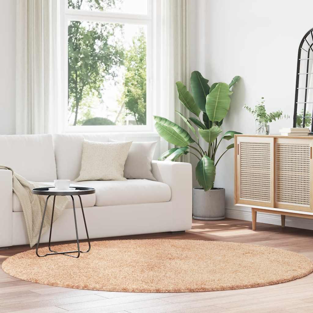 Shaggy Gulvtæppe Navarra Høje Luv Polyester Beige - Rund / 200 x 200 cm