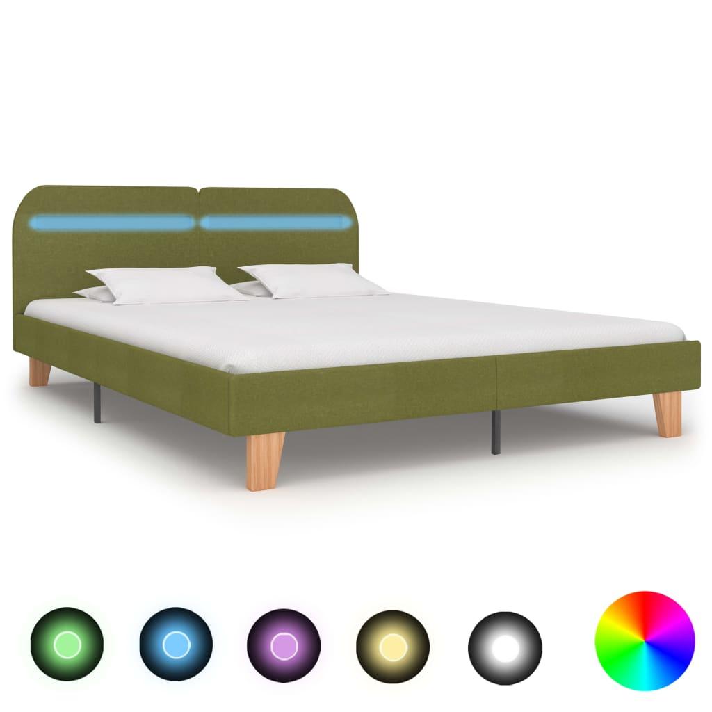 Sengeramme med LED uden madras 150x200 cm stof grøn