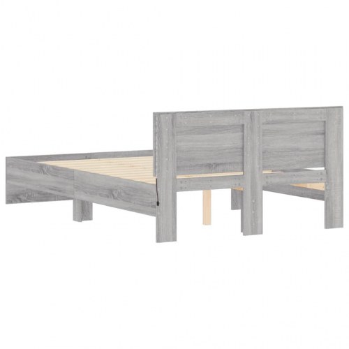 Sengeramme med sengegavl og LED 140 x 200 cm - grå sonoma-eg