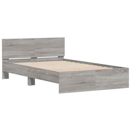 Sengeramme med sengegavl og LED-lys 140 x 190 cm - grå sonoma-eg