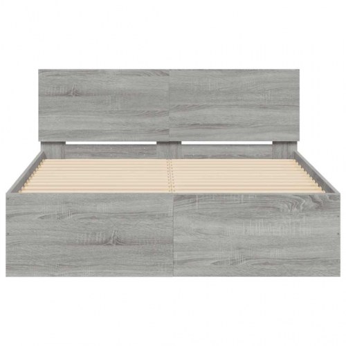 Sengeramme med sengegavl og LED-lys 140 x 190 cm - grå sonoma-eg