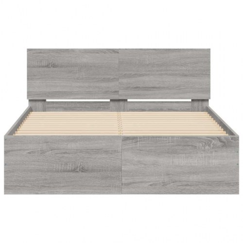 Sengeramme med sengegavl og LED-lys 120 x 190 cm - grå sonoma-eg