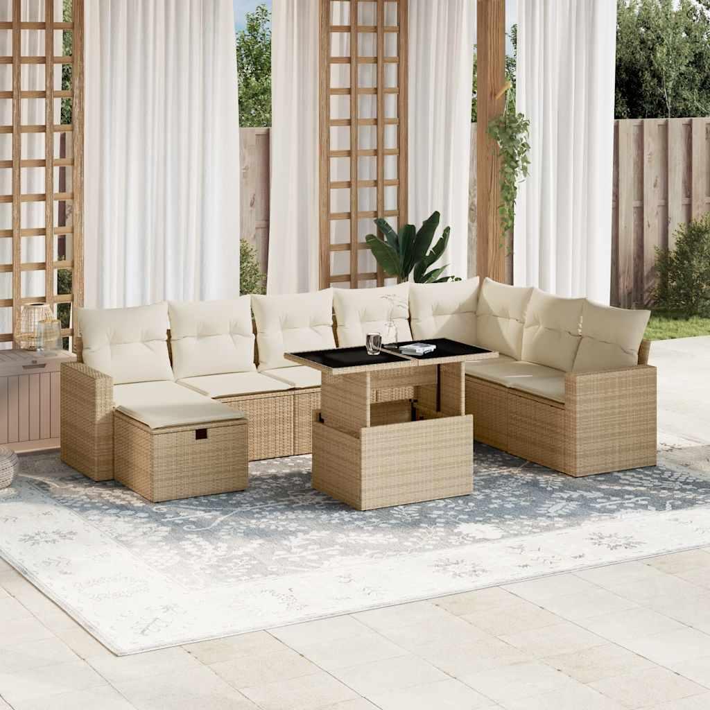 Sofasæt til haven 9 dele med hynder polyrattan beige