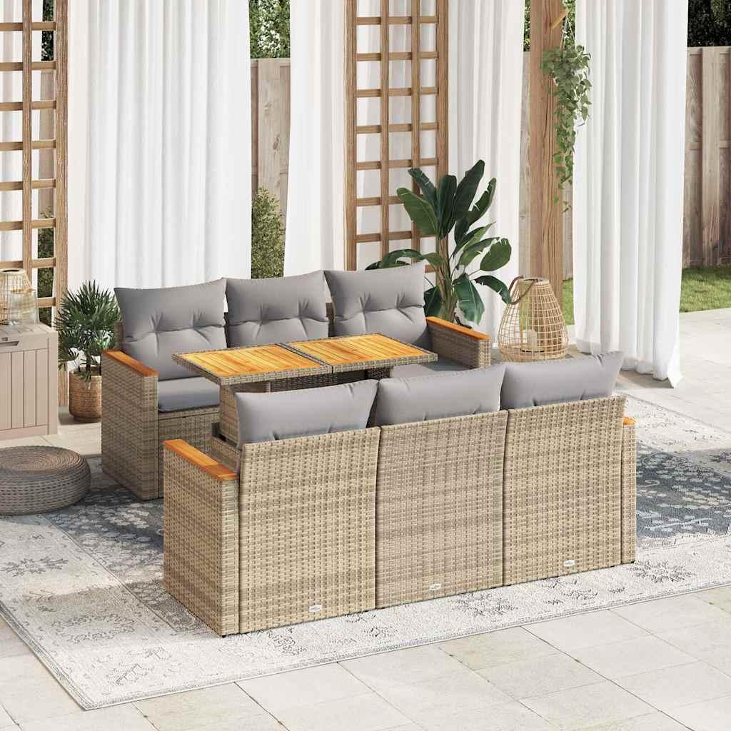 Sofasæt til haven 7 dele med hynder polyrattan akacietræ beige billede