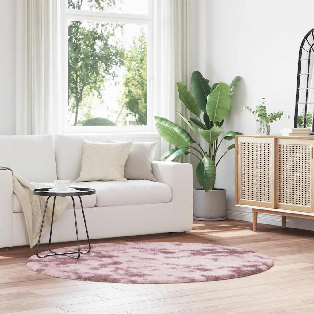 Shaggy Gulvtæppe Navarra Høje Luv Støvet Rosa Dusty Pink - Rund / 160 x 160 cm