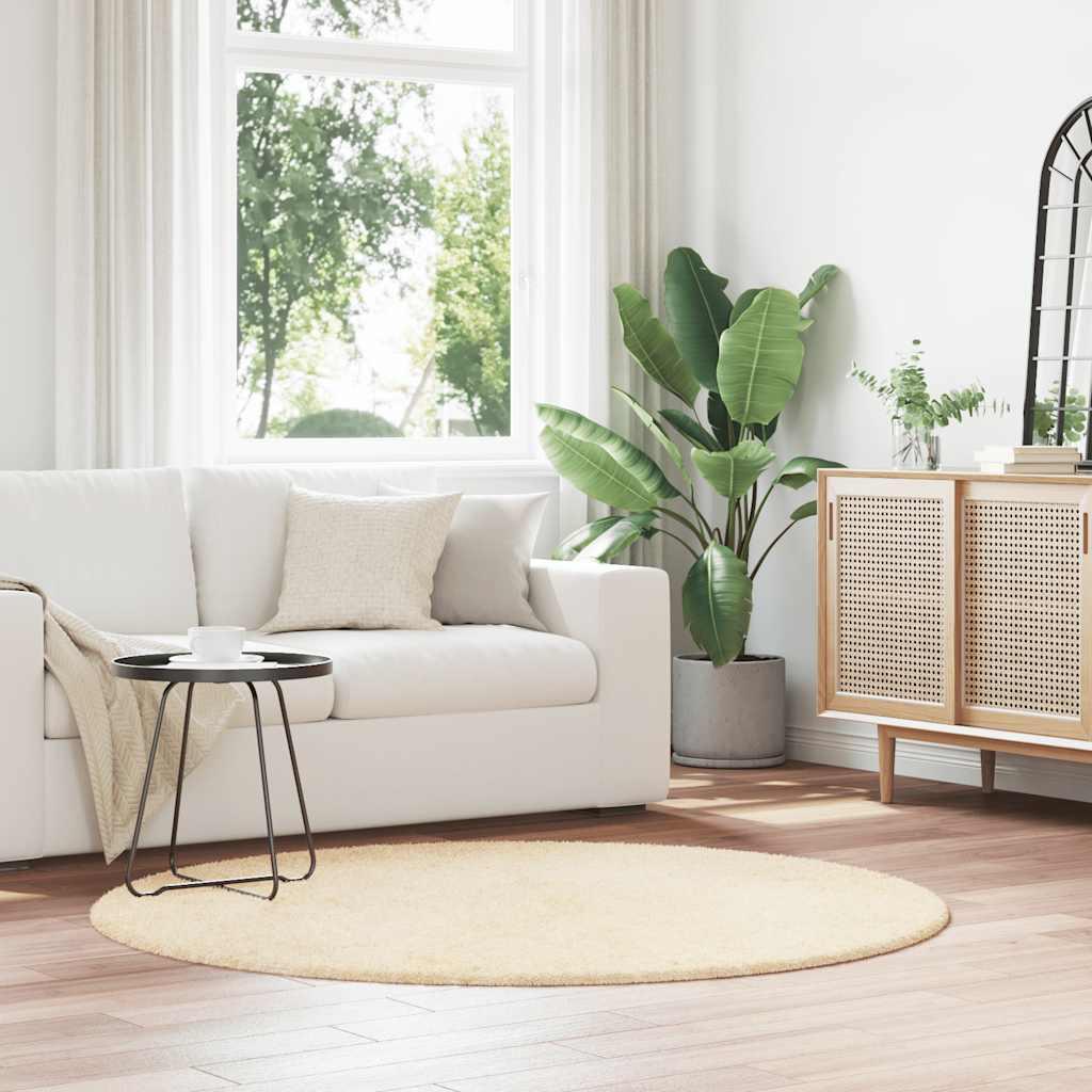 Shaggy Gulvtæppe Navarra Høje Luv Farvet Creme - Rund / 160 x 160 cm