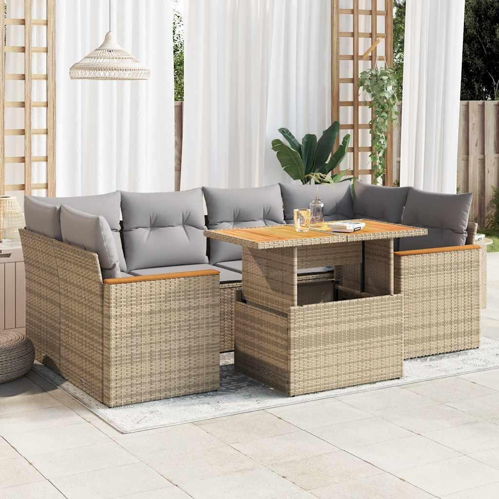 Sofasæt til haven 6 dele med hynder polyrattan akacietræ beige billede
