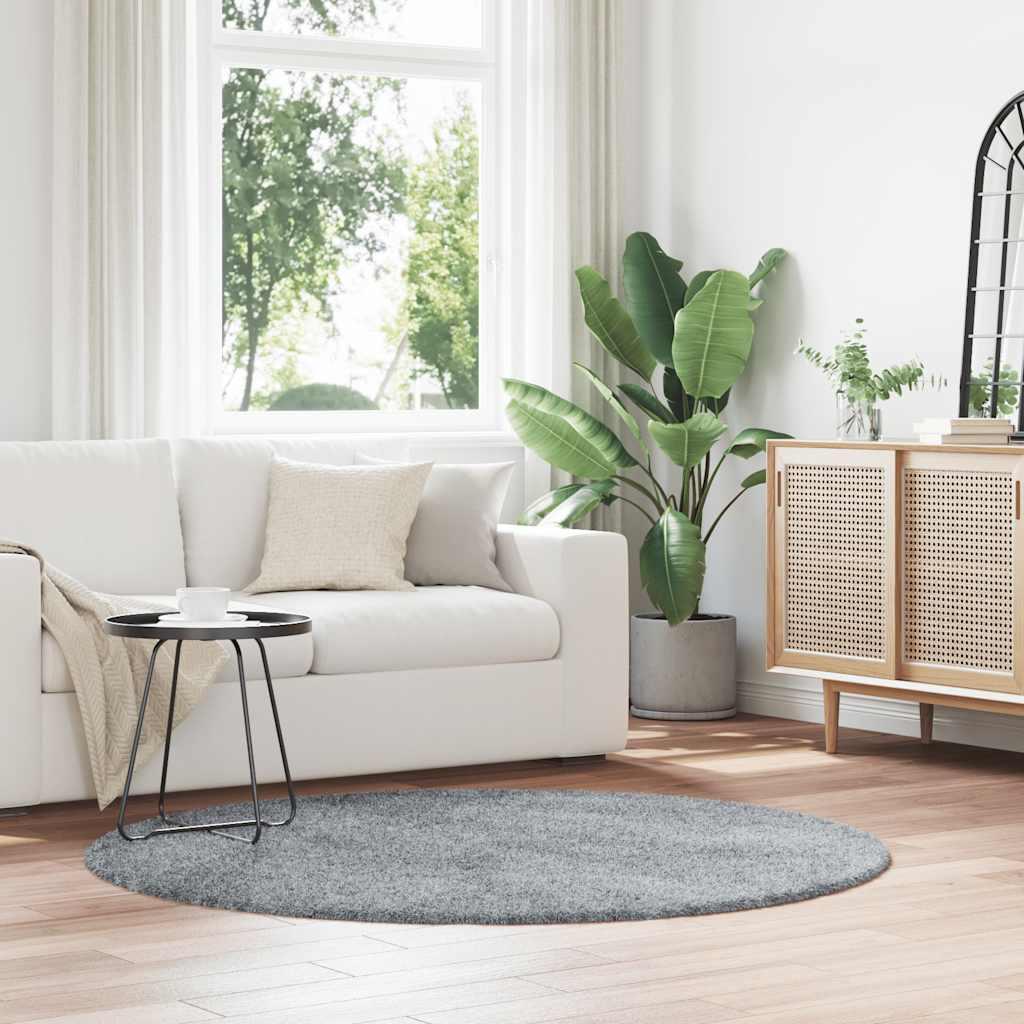 Shaggy Gulvtæppe Navarra Høje Luv Polyester Sølvgrå - Rund / 160 x 160 cm