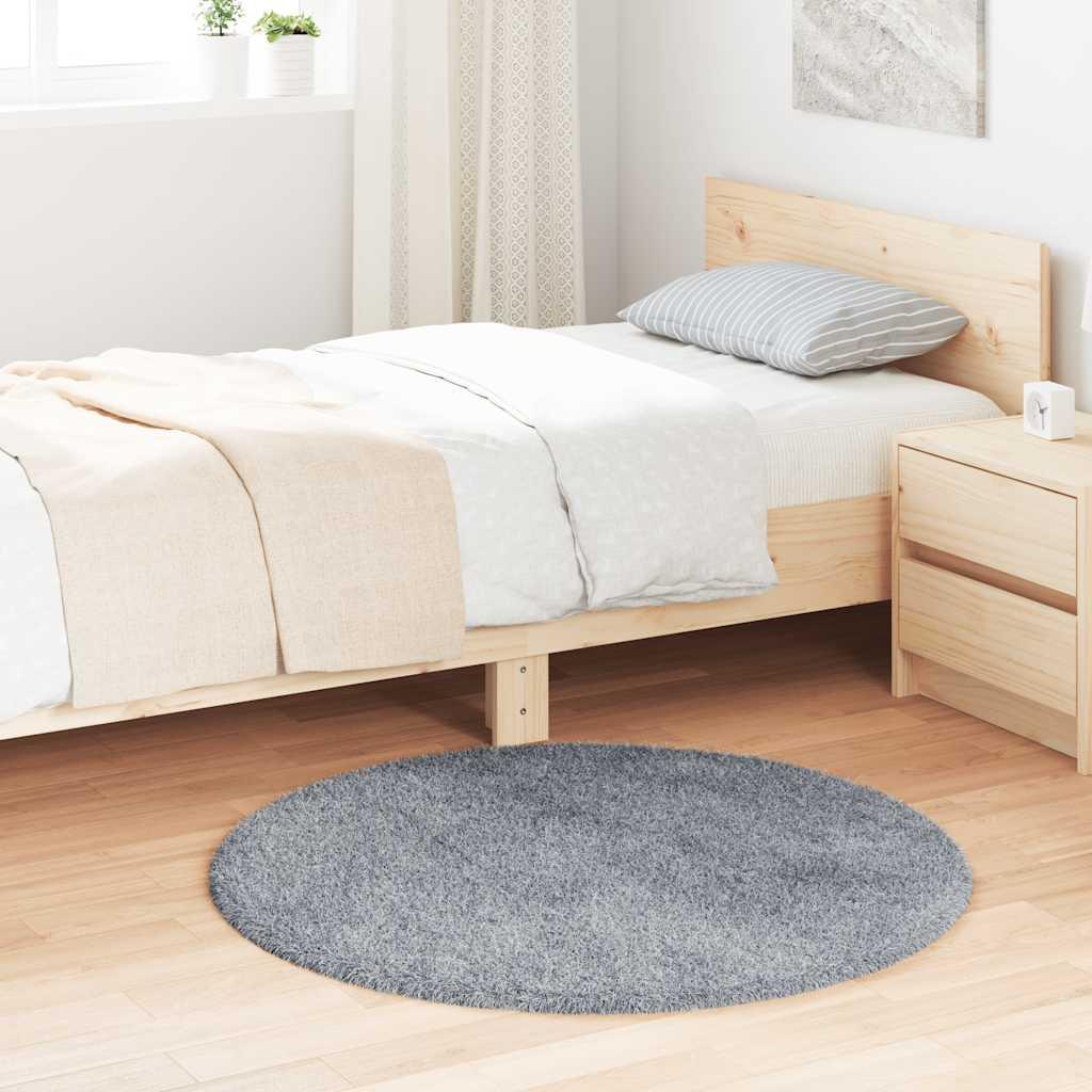 Shaggy Gulvtæppe Navarra Høje Luv Polyester Sølvgrå - Rund / 100 x 100 cm