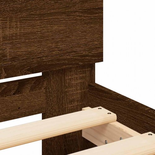 Sengeramme med gavl og LED-lys 140 x 190 cm - brun egetræ