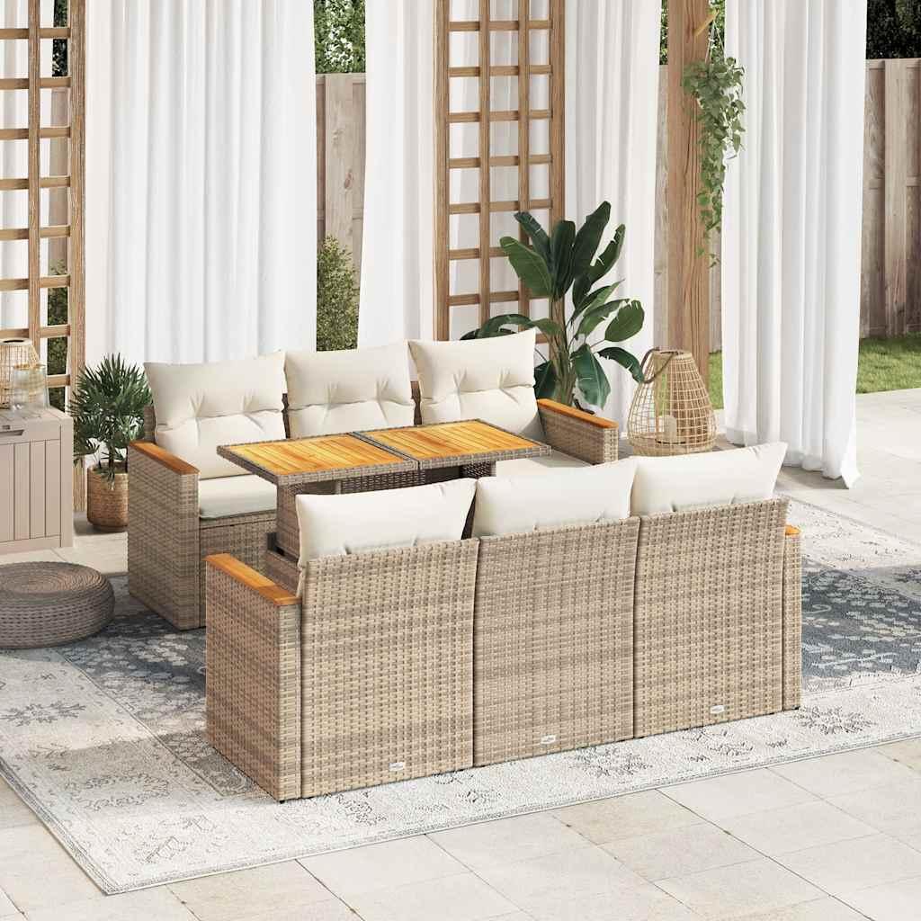 Sofasæt til haven 7 dele med hynder polyrattan akacietræ beige billede