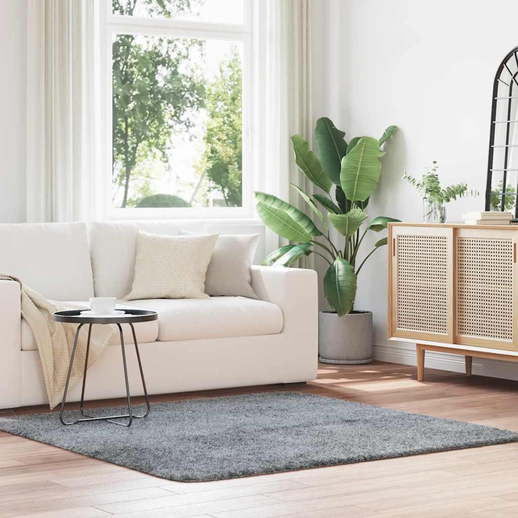 Shaggy Gulvtæppe Navarra Høje Luv Polyester Sølvgrå - Firkantet / 160 x 160 cm