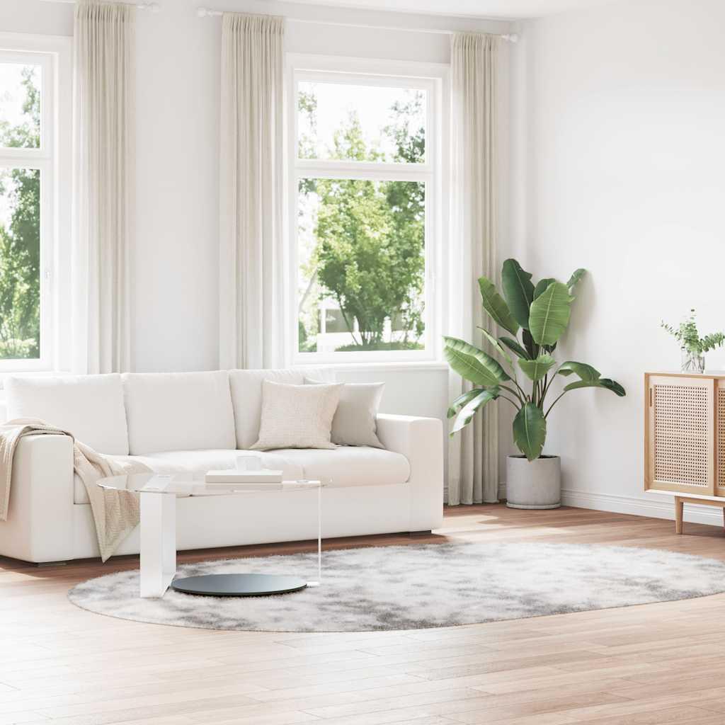 Shaggy Gulvtæppe Navarra Høje Luv Polyester Lysegrå - Oval / 300 x 200 cm