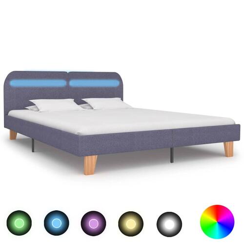 Sengeramme med LED uden madras 150x200 cm stof lysegrå