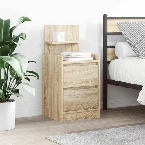 Sengeborde med 2 skuffer 2 stk. 38x34x80 cm sonoma-eg