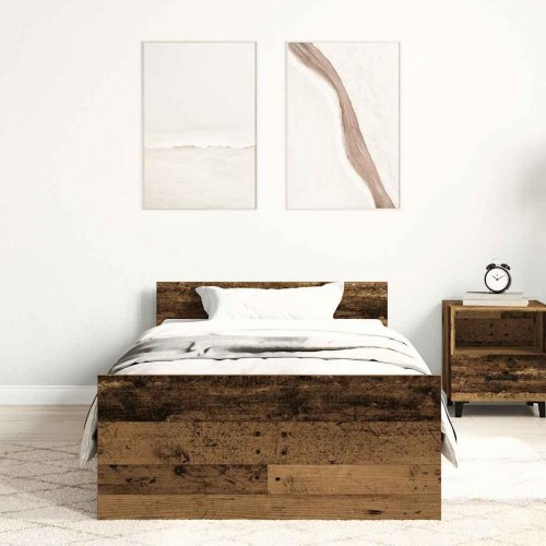 Sengeramme 90x190 cm i konstrueret træ - antikt træ
