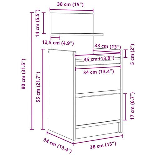 Sengebord med 2 skuffer 38x34x80 cm sonoma-eg