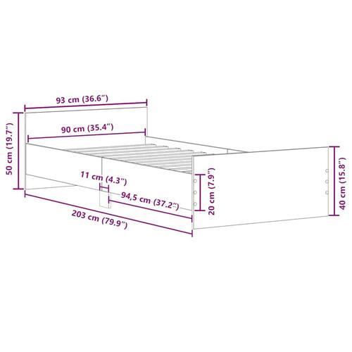 Sengeramme uden madras 90x200cm konstrueret træ antikt træ