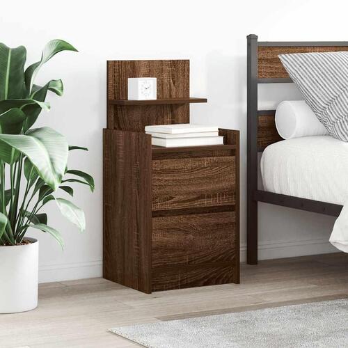 Sengeborde med 2 skuffer 2 stk. 38x34x80 cm brun egetræsfarve