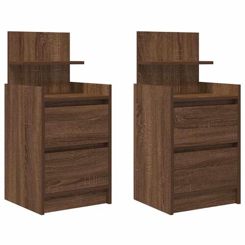 Sengeborde med 2 skuffer 2 stk. 38x34x80 cm brun egetræsfarve