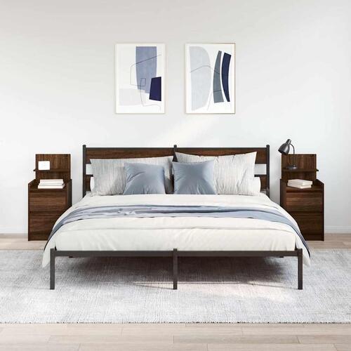Sengeborde med 2 skuffer 2 stk. 38x34x80 cm brun egetræsfarve