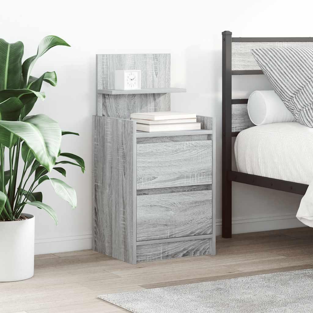 Sengeborde med 2 skuffer 2 stk. 38x34x80 cm grå sonoma-eg