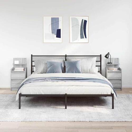 Sengeborde med 2 skuffer 2 stk. 38x34x80 cm grå sonoma-eg