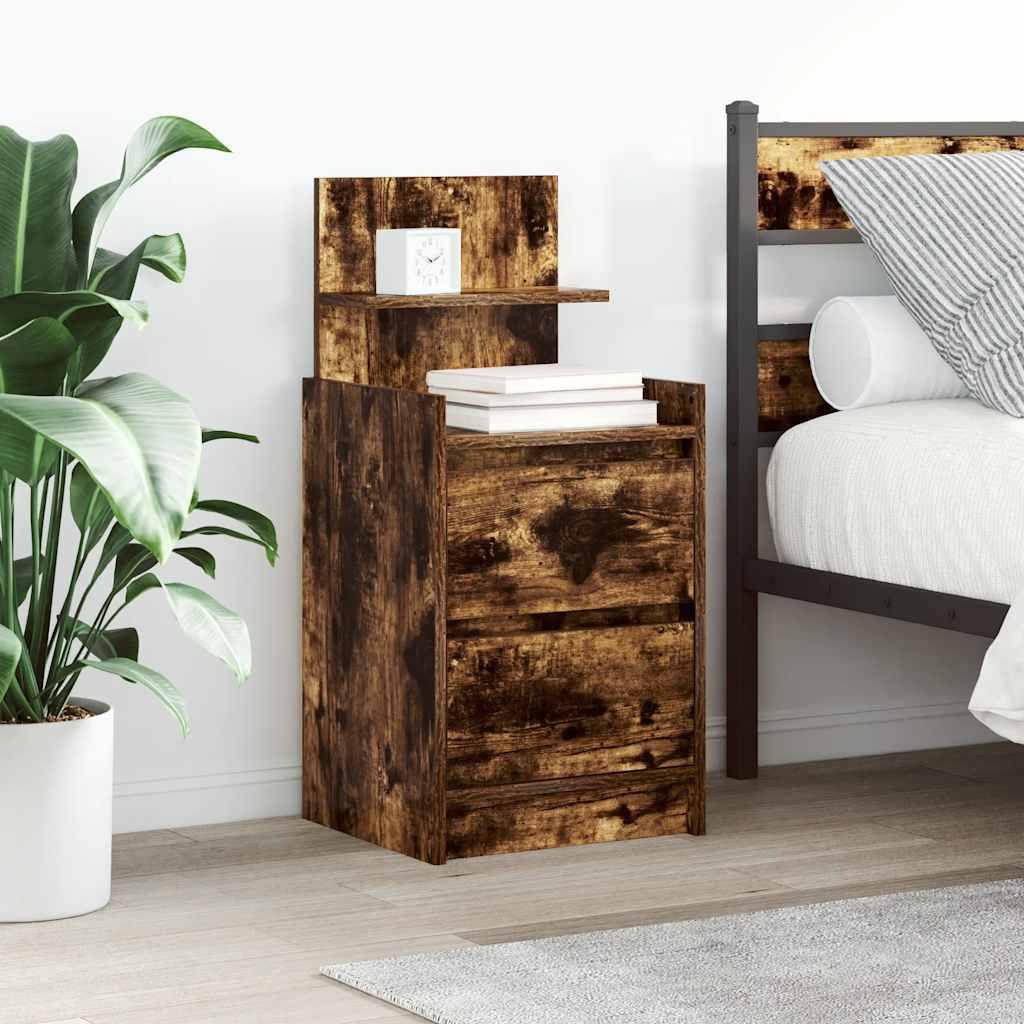 Sengeborde med 2 skuffer 2 stk. 38x34x80 cm røget egetræsfarve