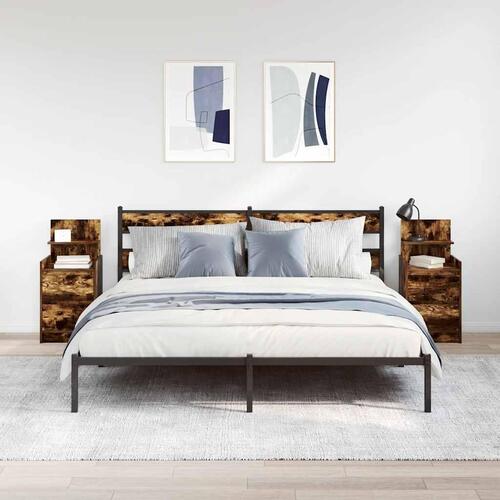 Sengeborde med 2 skuffer 2 stk. 38x34x80 cm røget egetræsfarve
