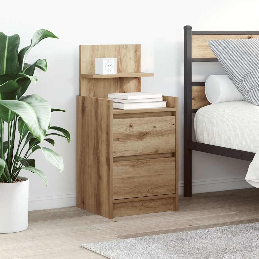 Sengeborde med 2 skuffer 2 stk. 38x34x80 cm egetræsfarve