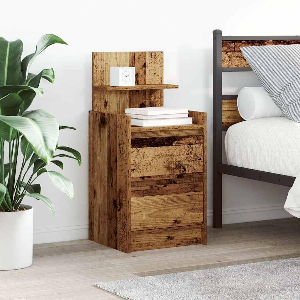 Sengeborde med 2 skuffer 2 stk. 38x34x80 cm antikt træ