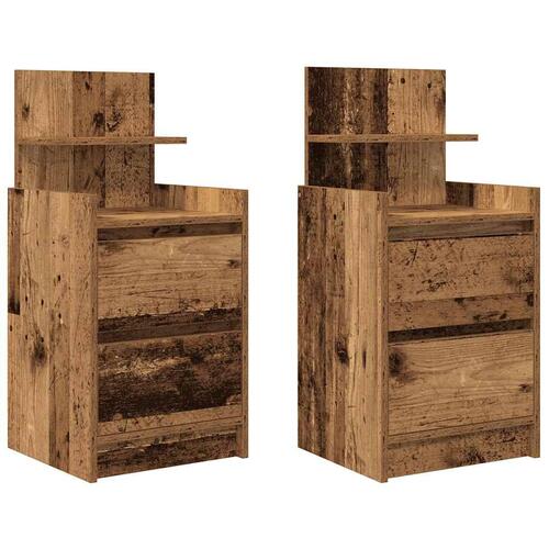 Sengeborde med 2 skuffer 2 stk. 38x34x80 cm antikt træ