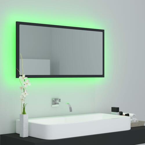 Badeværelsesspejl med LED-lys 90x8,5x37 cm akryl grå
