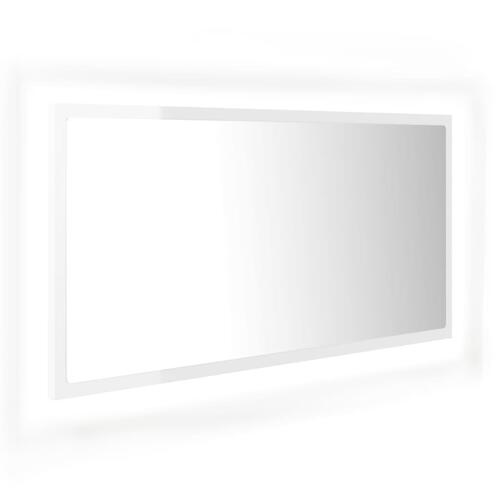 Badeværelsesspejl med LED-lys 90x8,5x37 cm akryl hvid højglans
