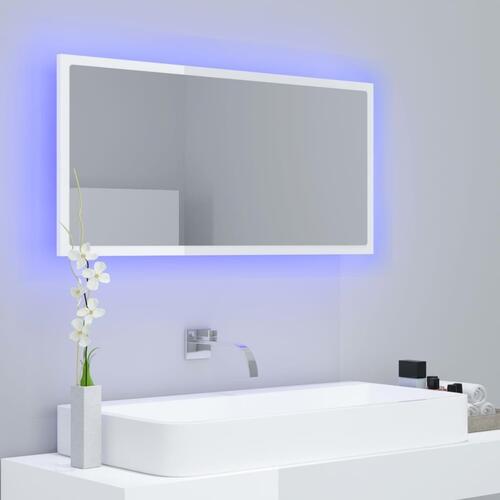 Badeværelsesspejl med LED-lys 90x8,5x37 cm akryl hvid højglans