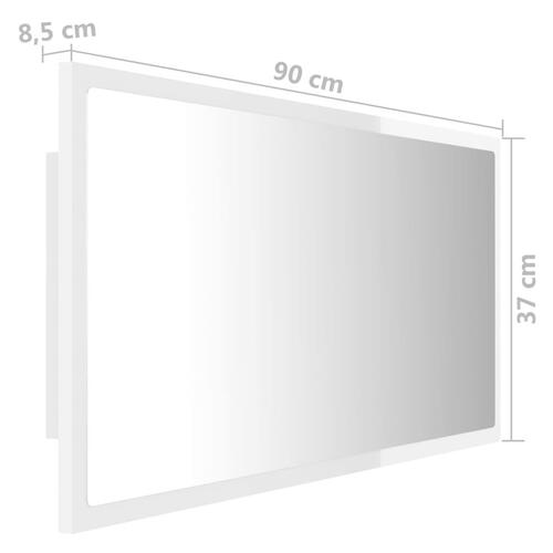 Badeværelsesspejl med LED-lys 90x8,5x37 cm akryl hvid højglans