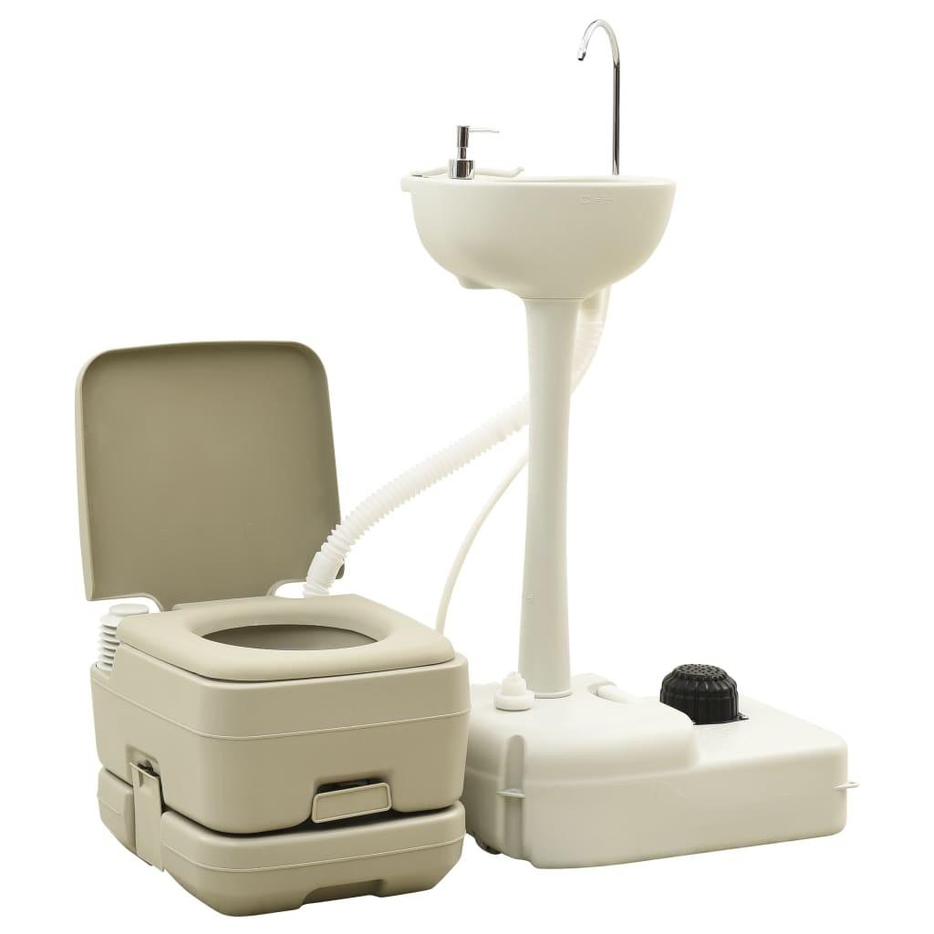 Transportabelt campingtoilet 10+10 l og håndvask 20 l grå