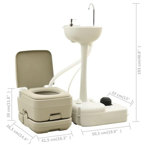 Transportabelt campingtoilet 10+10 l og håndvask 20 l grå